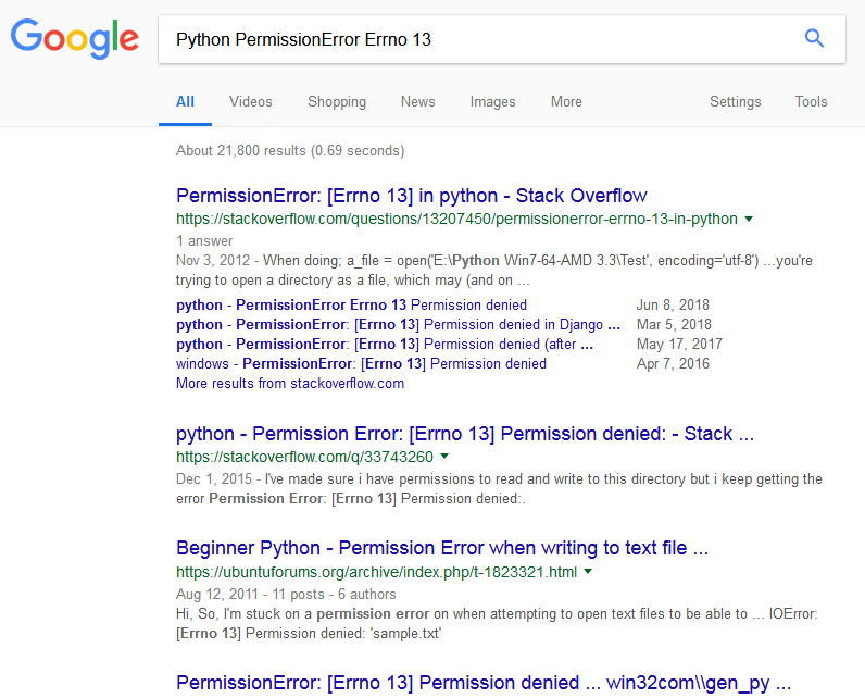 Google python. Denied Python. Errno 13 permission denied Windows. Full Stack Python for Beginners.